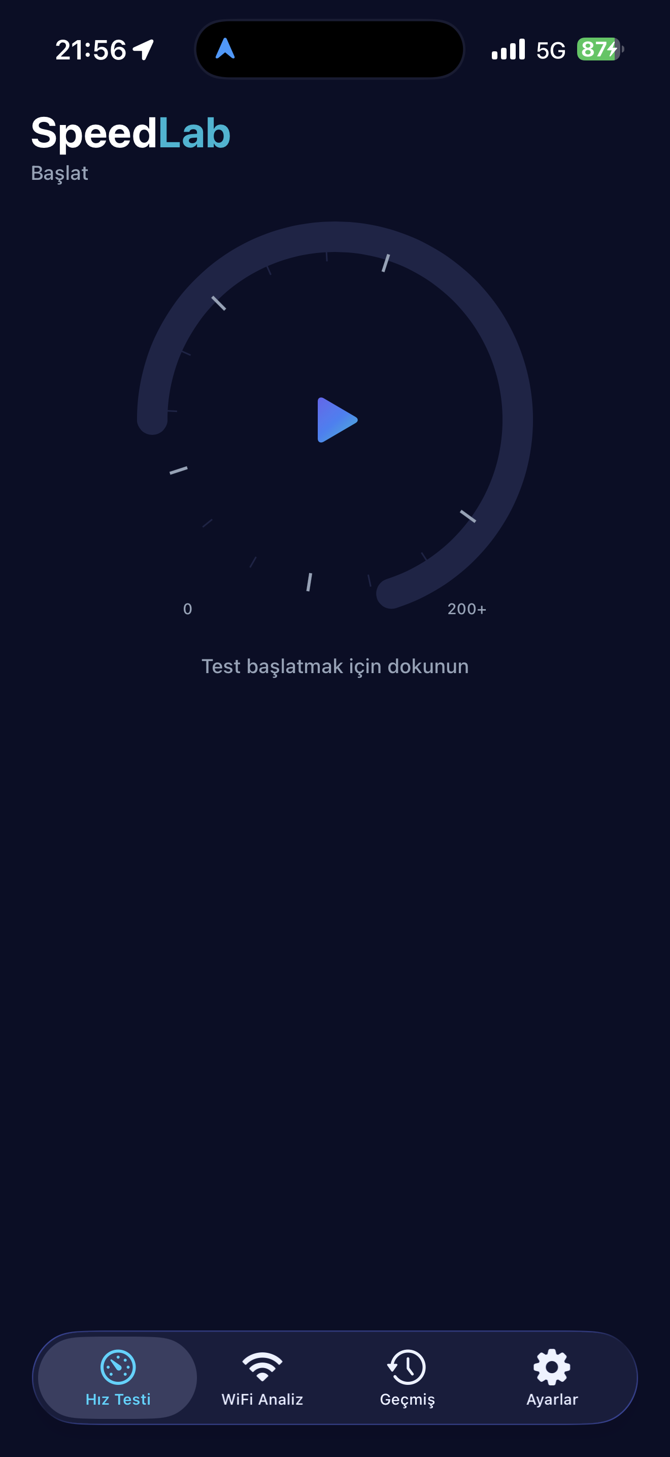 SpeedLab Home Screen